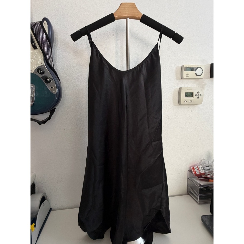 Beaux Reves Black Satin Slip Dress Medium Scoop Back Spaghetti Strap Mini 5653A
